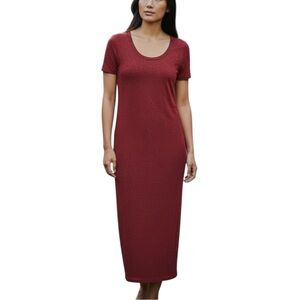 Natural Life Red Heather Cotton Jersey Pullover Short Sleeve Midi Dress - Medium